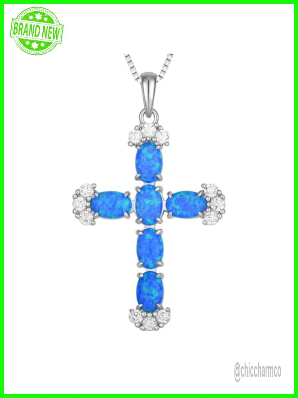 925 Sterling Silver Opal Cross Necklace Crucifix Pendant Religious Gift